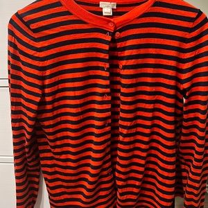 J. Crew Red and Navy Striped Caryn Cardigan